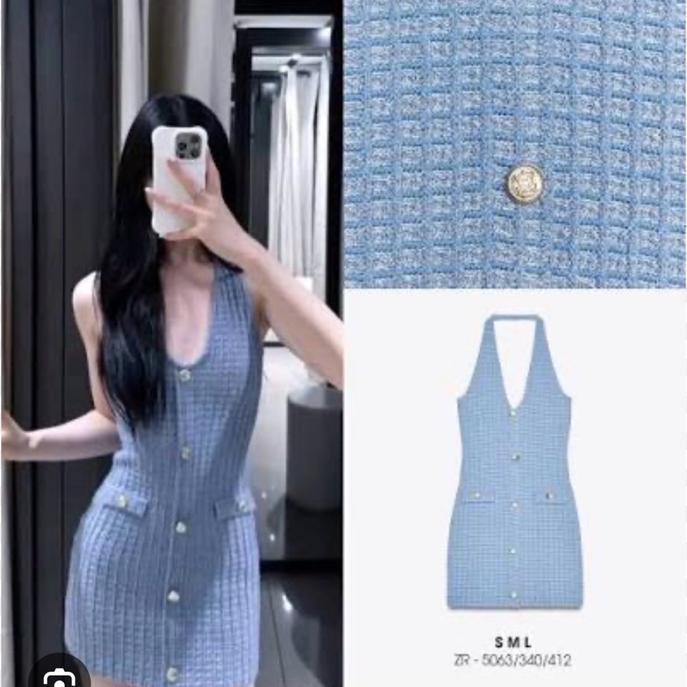 ZARA Blue Knit Mini Dress | Size Small NWT